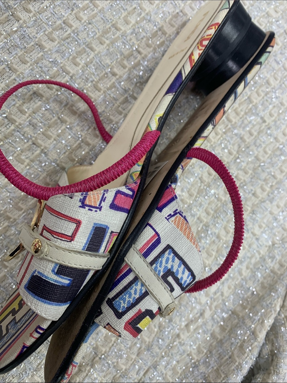 Fendi Multicolor Logo Slide Mules with Pink Rope Strap - Picture 3 of 9